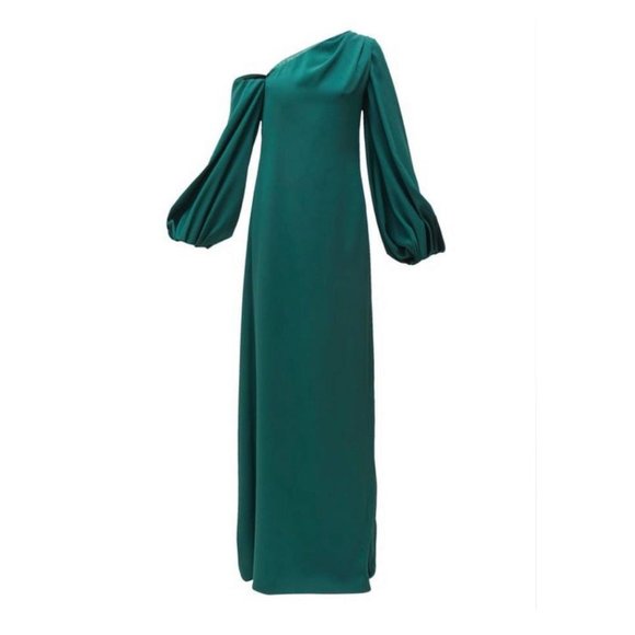 Carolina Herrera Knotted Back Asymmetric Gown Emerald Green Sample Classic RARE - Picture 1 of 16